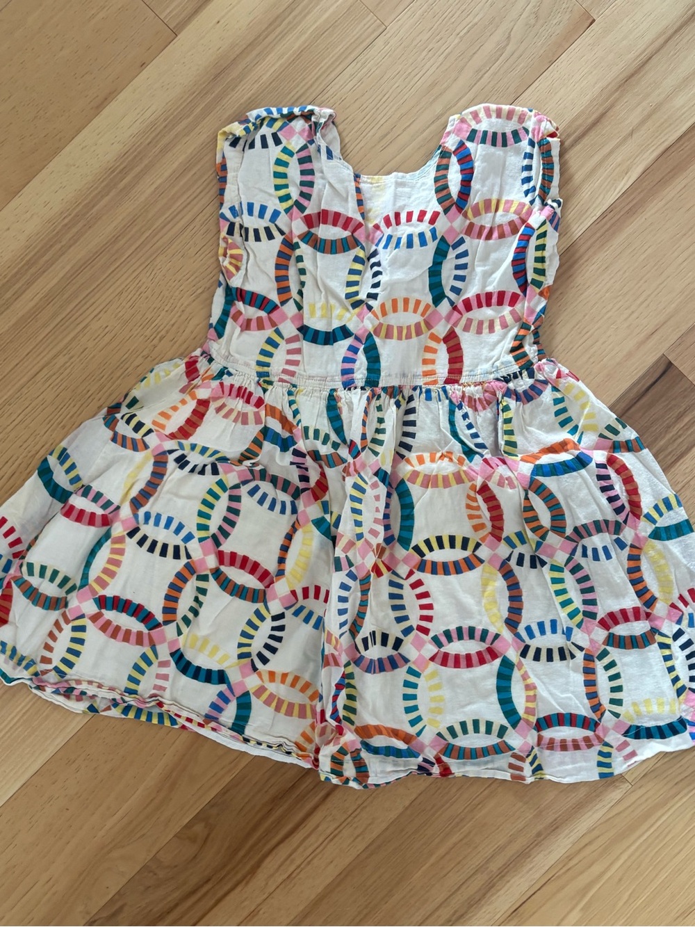 Pink Chicken White Dress with Multicolor Ring Print